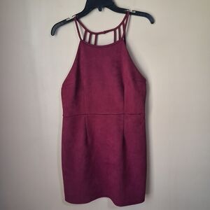 She And Sky Women’s Maroon Strappy Back Faux Suede Dress; Size L